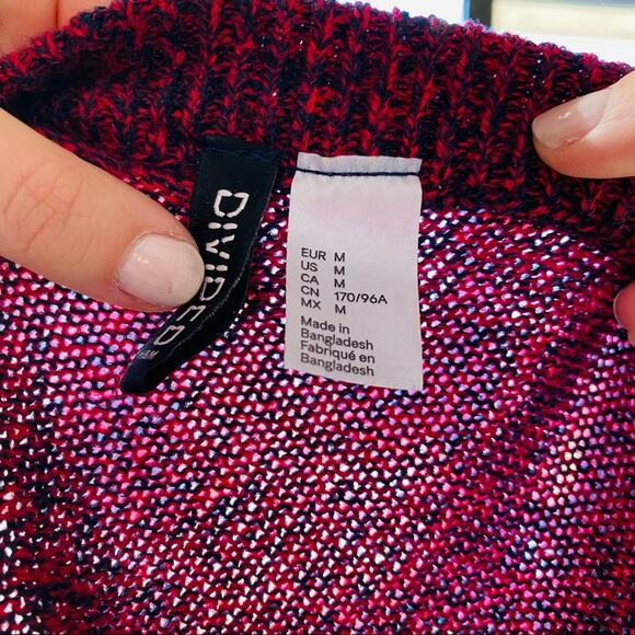 3/$20 H&M DIVIDED Red Blue Marled Knit Cropped Crop Chunky Pullover Cozy Sweater - Picture 6 of 7